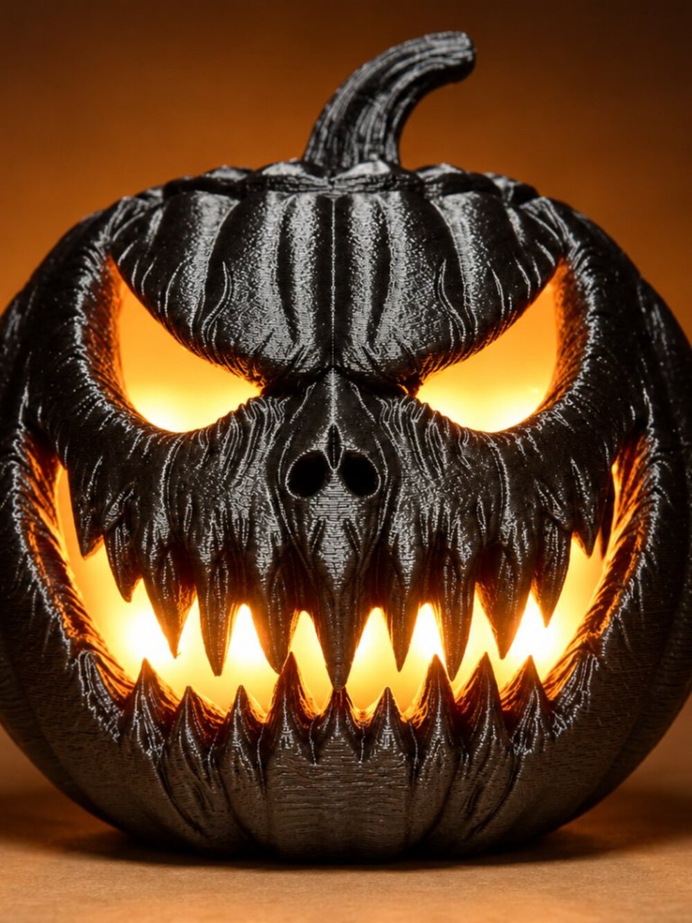 3D Printed Spooky Skull Pumpkin Halloween Decor – 4.7” Tall